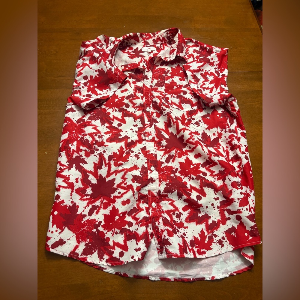 Red and White Casual Button Down Shirt